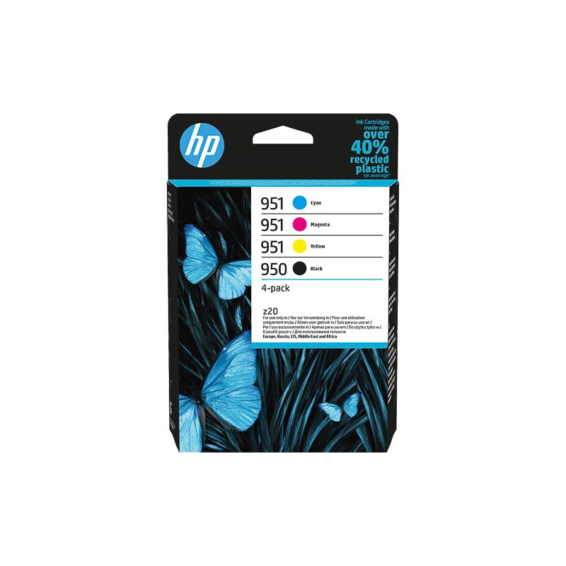 ORIGINAL HP Multipack Schwarz / Cyan / Magenta / Gelb 6ZC65AE 950 / 951 4 Tintenpatronen HP 950 / 951: CN049AE + CN050AE