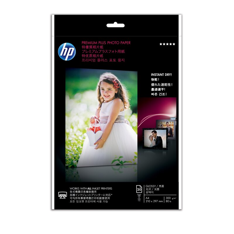 ORIGINAL HP Papier weiß CR672A Premium Plus hp® Premium Plus Fotopapier /CR672A glossy A4 21,0x29,7 weiß 300g Inh. 20 Bl