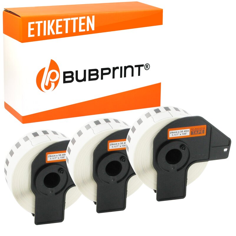 Bubprint 3x Rollen Etiketten kompatibel für Brother DK-22210 #2210 29mmx30,48m