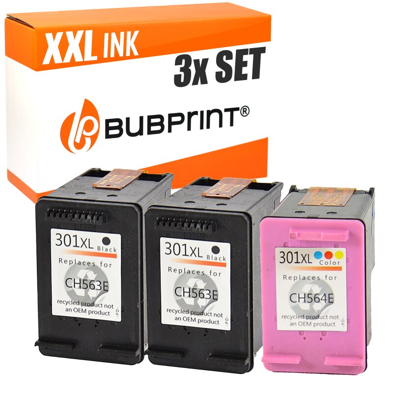 Bubprint 3 Druckerpatronen black 2x + color 1x kompatibel für HP 301 XL 301XL für HP Deskjet 1050 2050 2540 3050 Envy 45